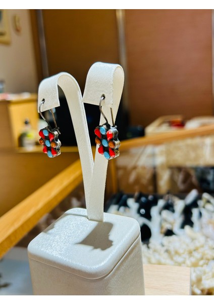 Firuze ve Mercan Doğal Taşlı Gümüş Küpe