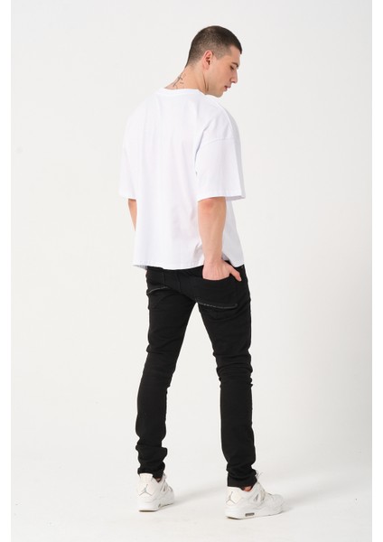 Erkek Bisiklet Yaka Logo Detaylı Oversize T-Shirt indirimleri