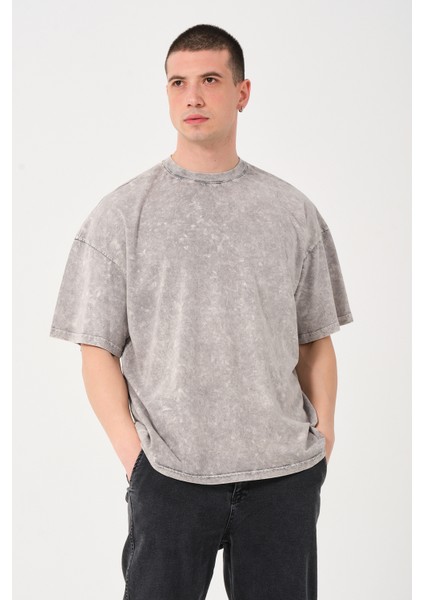 Erkek Bisiklet Yaka Oversize Yıkamalı T-Shirt fiyatları