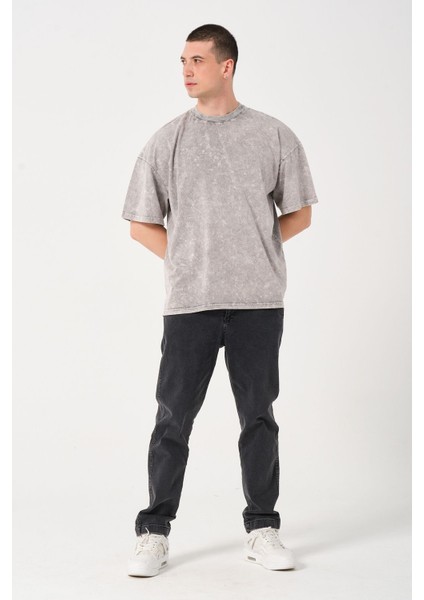 Erkek Bisiklet Yaka Oversize Yıkamalı T-Shirt fırsatları