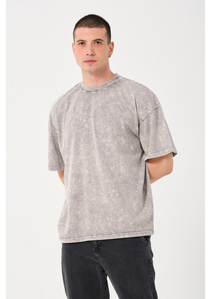 Erkek Bisiklet Yaka Oversize Yıkamalı T-Shirt indirimleri