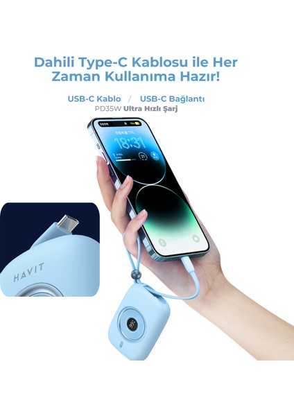 PB5214 PD35W Type-C Kablo 10.000 Mah Powerbank - LED Göstegeli