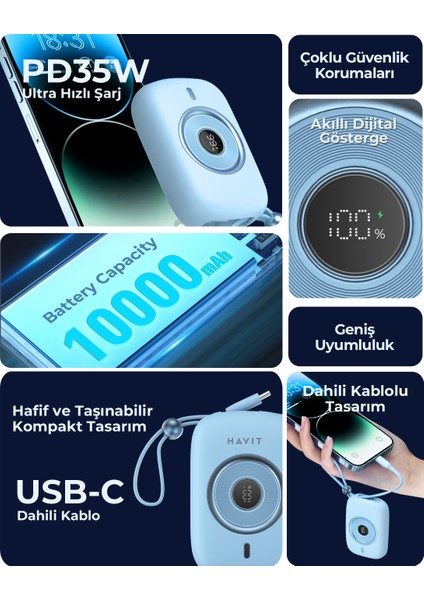 PB5214 PD35W Type-C Kablo 10.000 Mah Powerbank - LED Göstegeli