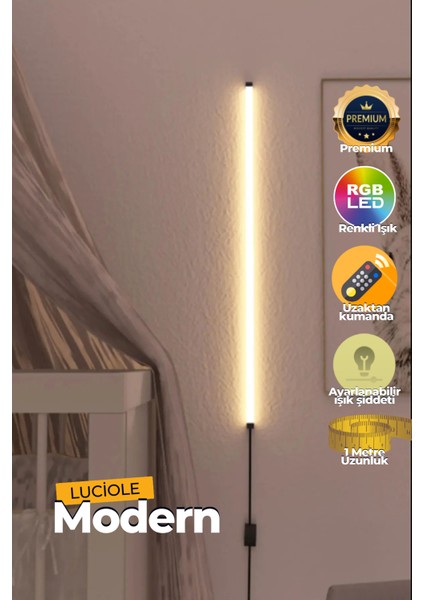 Uzaktan Kumandalı LED Lambader Yatak Üstü Tv Yanı Oturma Odası Rgb Çok Renkli Lclmb2