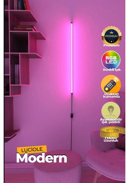 Uzaktan Kumandalı LED Lambader Yatak Üstü Tv Yanı Oturma Odası Rgb Çok Renkli Lclmb2