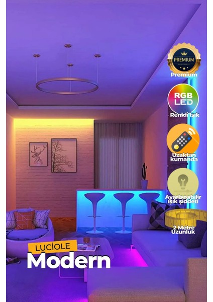 Rgb LED Tak Çalıştır 16 Renkli 4 Animasyonlu Tv Arkası LED Yatak Odası Bilgisayar 2metre LCSRT57