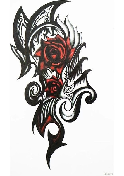 Geçici Büyük Boy Tribal Gül Dövme Tattoo