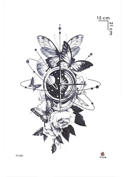 Gezegen Kelebek ve Çiçek Geçici Dövme Tattoo