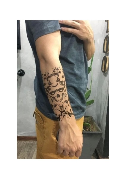 Kurukafa ve Çiçek Modelli Geçici Dövme Tattoo