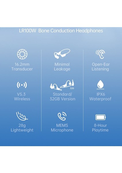 LR100W Kemik İletimli Su Geçirmez Kablosuz Kulaklık