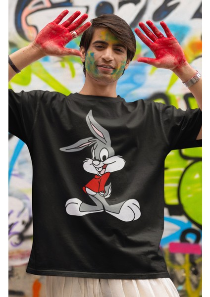 Baby Bugs Bunny Baskılı Couple Çift Tişört, Erkek-Kadın Çizgi Film Karakteri Baskılı T-Shirt