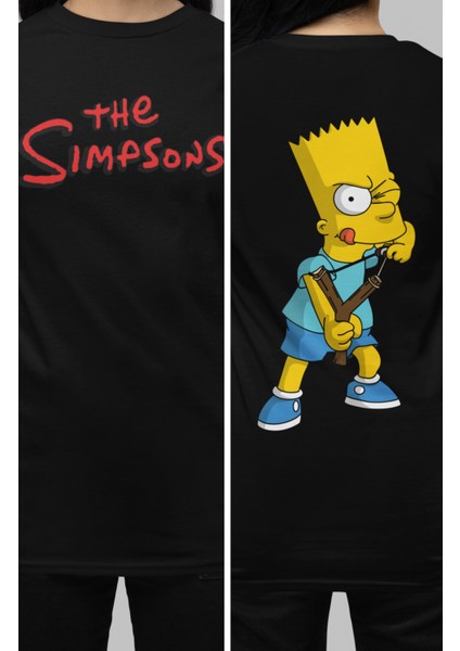 The Simpsons Sırt Baskılı T-Shirt, Erkek-Kadın Yaramaz Bart Simpson Sırt Baskılı Tişört