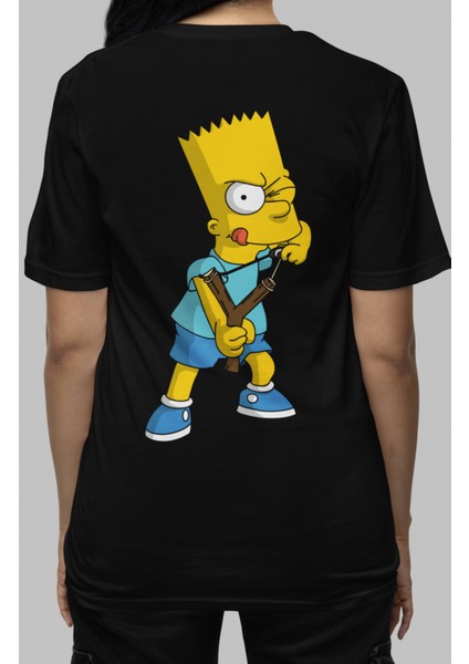The Simpsons Sırt Baskılı T-Shirt, Erkek-Kadın Yaramaz Bart Simpson Sırt Baskılı Tişört