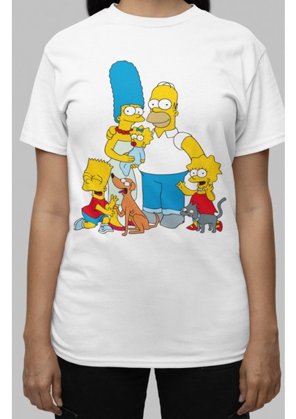 Simpsonlar Aile Pozu Baskılı T-Shirt, Simpsons Baskılı Tişört