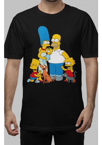 Mutlu Simpsons Ailesi Baskılı Tişört, Erkek-Kadın Simpsonslar Baskılı T-Shirt