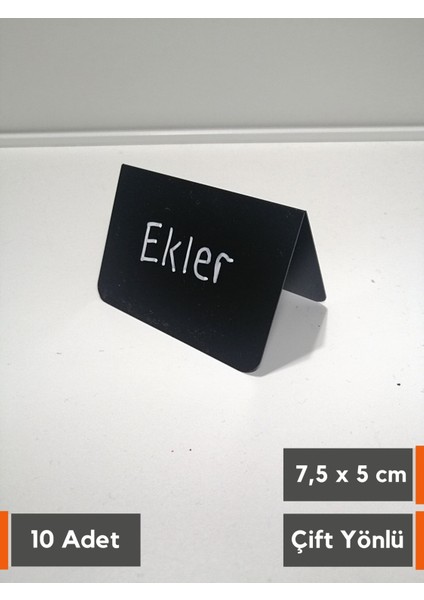 10 Adet Silinebilir Karatahta Etiket Stand (7,5x5 cm) Çatı Format Çift Yönlü Siyah Etiket Stand Ürün Etiketi Vitrin Etiketi Bilgilendirme Ürün Etiketi