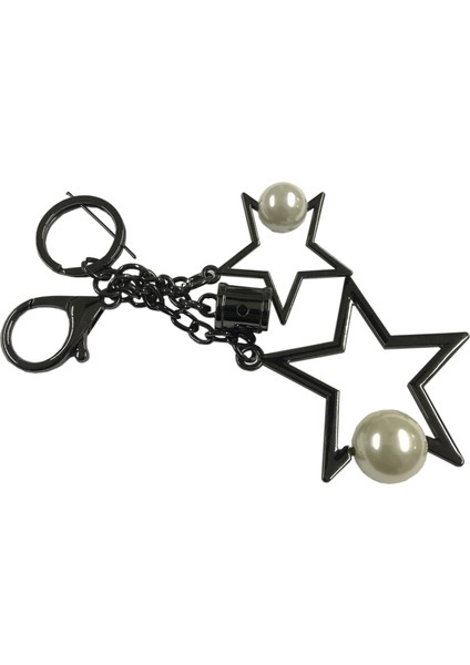 Incili Yıldız Çanta Süsü Siyah Renk