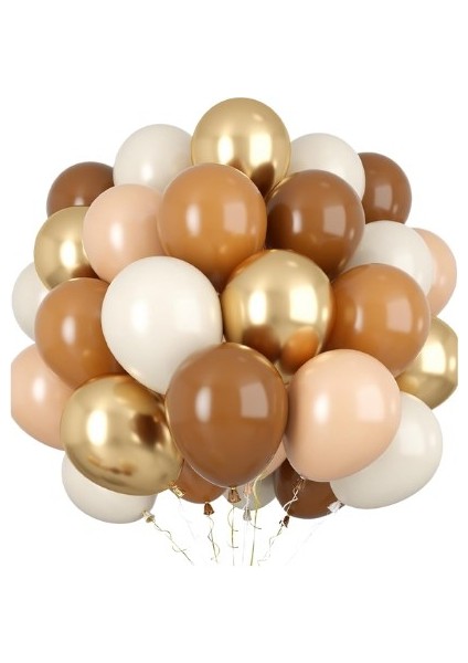 Kraft karton Üzeri Gold Altın Yaldızlı Happy Birthday Yazılı Doğum Günü Partisi Yazı Banner Süs ve 10 Adet (Bej,ten,kahverengi)Balon, 5 Adet Gold Kro