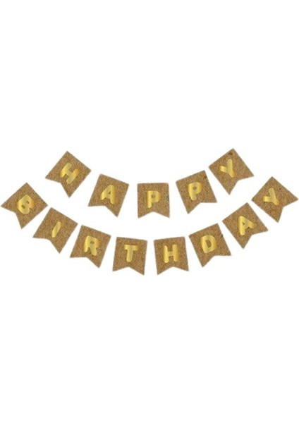 Kraft karton Üzeri Gold Altın Yaldızlı Happy Birthday Yazılı Doğum Günü Partisi Yazı Banner Süs ve 10 Adet (Bej,ten,kahverengi)Balon, 5 Adet Gold Kro