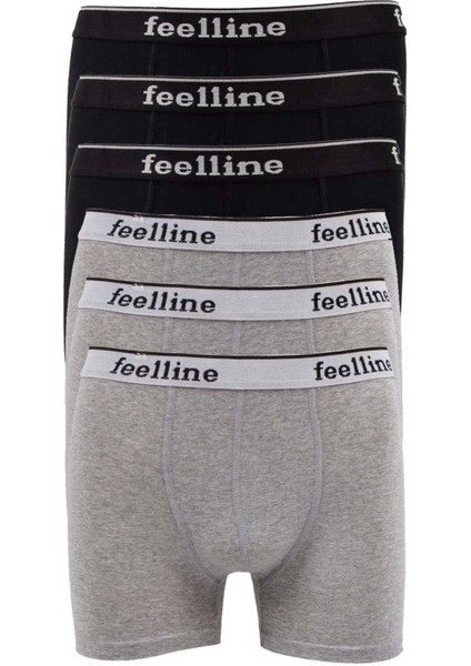 Modlive 6 Adet Feelline Siyah ve Gri Pamuklu Doğal Likralı Erkek Boxer