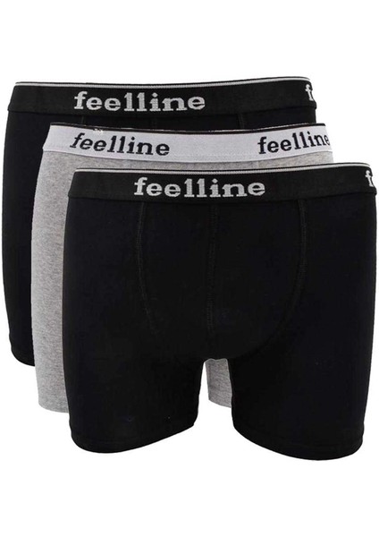 Modlive 3 Adet Feelline Siyah ve Gri Pamuklu Doğal Likralı Erkek Boxer