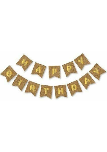 Kraft Karton Üzeri Gold Altın yaldızlı Happy Birthday Yazılı Doğum Günü Partisi Yazı Banner Süs ve 20 Adet (Ten,bej ,karamel ve Kahverengi) Balon Süsl