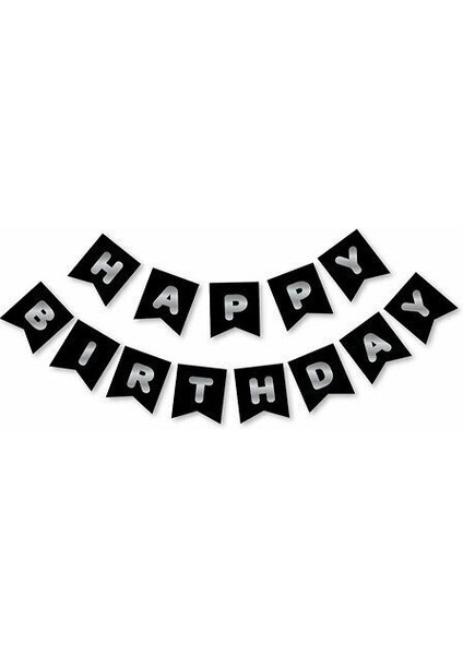 Siyah Karton Üzeri Gümüş Gri Yaldızlı Happy Birthday Yazılı Doğum Günü Partisi Yazı Banner Süs ve 20 Adet (Siyah ve Fuşya,) Balon Süsleme Seti fiyatları