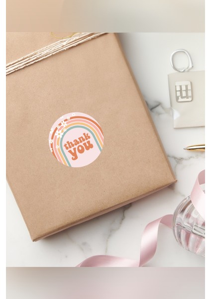 Papatya Desenli Gökkuşağı Temalı Thank You Sticker 3,5 cm 55 Adet Sticker fırsatları