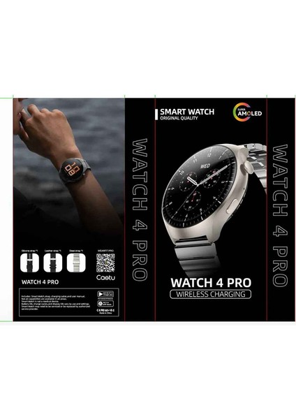 Watch 4 Pro Curved Kavisli Ekran Silikon+Metal+Deri 3 Kordonlu 2024 Model Akıllı Saat