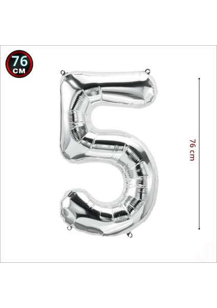 5 Yaş Rakam Gümüş Folyo Balon - 76 cm