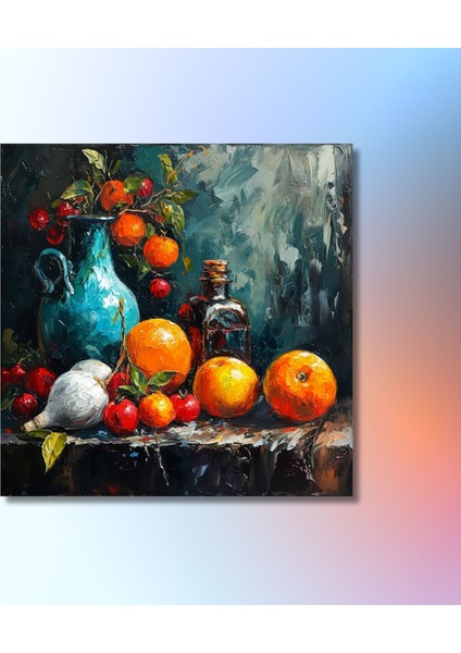 Tekli Kare Kanvas Mutfak Tablosu Yağlı Boya Görünümlü Yiyecek