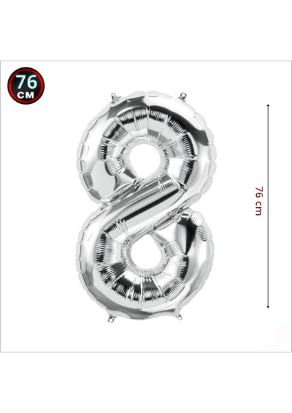 8 Yaş Rakam Gümüş Folyo Balon - 76 cm