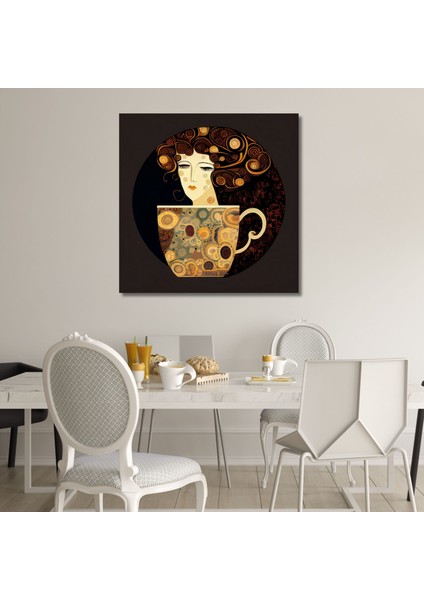 Tekli Kare Kanvas Mutfak Tablosu Kadın ve Bardak Tasarımı