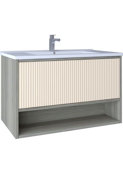 Elegant 80 cm Lavabo Dolabı Grey Oak + Vanilya KB710092