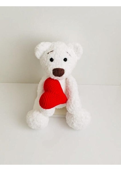 Quezz Quality Beyaz Teddy Bear Ayıcık ve Kırmızı Kalp