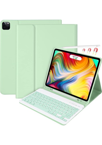 Apple iPad Pro 12.9 (2020) 4. Nesil Rgb LED Işıklı Türkçe Karakterli Bluetooth Özellikli Kalemlikli Klavyeli Kılıf A2229 A2069 A2232 A2233