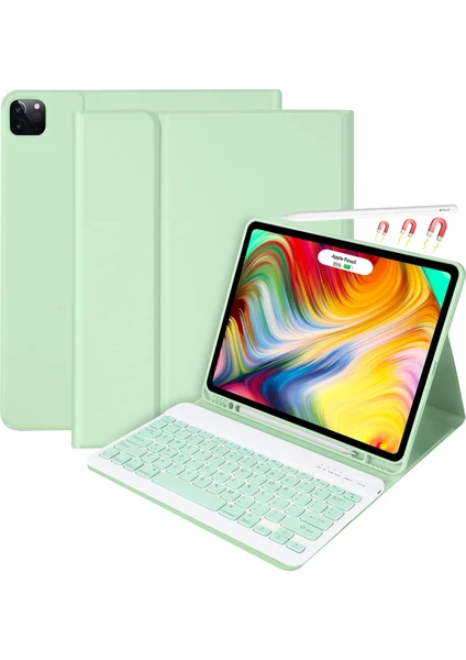 Apple iPad Pro 12.9 (2020) 4. Nesil Rgb LED Işıklı Türkçe Karakterli Bluetooth Özellikli Kalemlikli Klavyeli Kılıf A2229 A2069 A2232 A2233