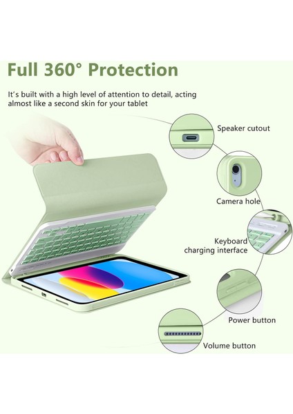 Apple iPad Air 4. Nesil 10.9 Inc (2020) Rgb LED Işıklı Türkçe Karakterli Bluetooth Özellikli Kalemlikli Klavyeli Kılıf A2316 A2324 A2325 A2072 modelleri