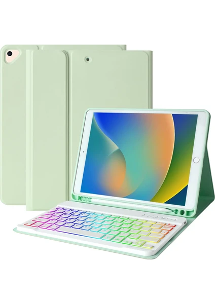 Apple iPad 8. Nesil 10.2 Inc (2020) Rgb LED Işıklı Türkçe Karakterli Bluetooth Özellikli Kalemlikli Klavyeli Kılıf A2270 A2428 A2429 A2430