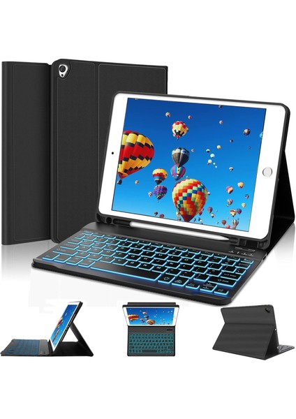 Apple iPad 8. Nesil 10.2 Inc (2020) Rgb LED Işıklı Türkçe Karakterli Bluetooth Özellikli Kalemlikli Klavyeli Kılıf A2270 A2428 A2429 A2430