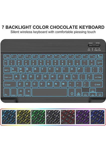 Apple iPad 8. Nesil 10.2 Inc (2020) Rgb LED Işıklı Türkçe Karakterli Bluetooth Özellikli Kalemlikli Klavyeli Kılıf A2270 A2428 A2429 A2430