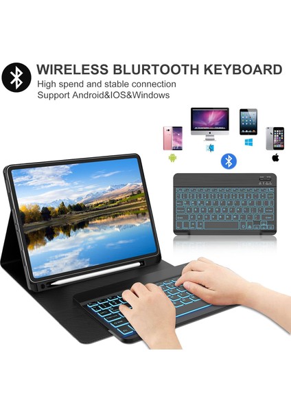 Apple iPad Air 5. Nesil 10.9 Inc (2022) Rgb LED Işıklı Türkçe Karakterli Bluetooth Özellikli Kalemlikli Klavyeli Kılıf A2588 A2589 A2591 fiyatları