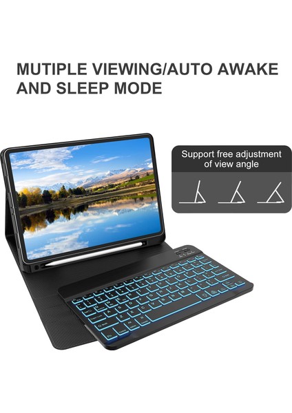 Apple iPad Air 5. Nesil 10.9 Inc (2022) Rgb LED Işıklı Türkçe Karakterli Bluetooth Özellikli Kalemlikli Klavyeli Kılıf A2588 A2589 A2591 fırsatları