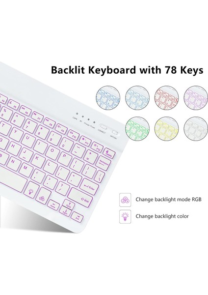 Apple iPad 7. Nesil 10.2 Inc (2019) Rgb LED Işıklı Türkçe Karakterli Bluetooth Özellikli Kalemlikli Klavyeli Kılıf A2197 A2200 A2198