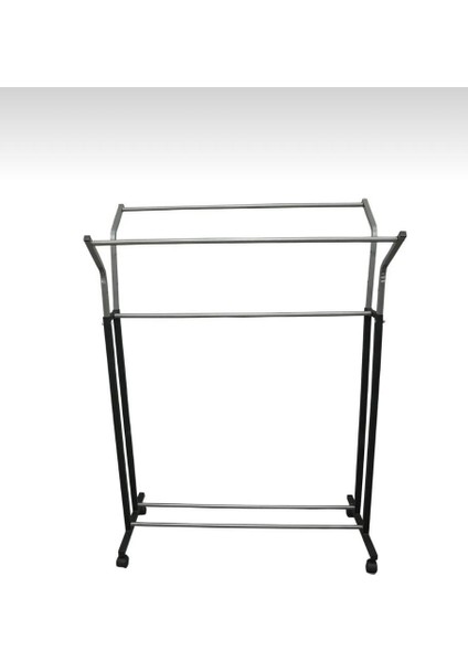 V Ayarlı Paslanmaz Metal Konfeksiyon Kıyafet Askılık Tekerlekli Portatif Eşek Vitrin Raf