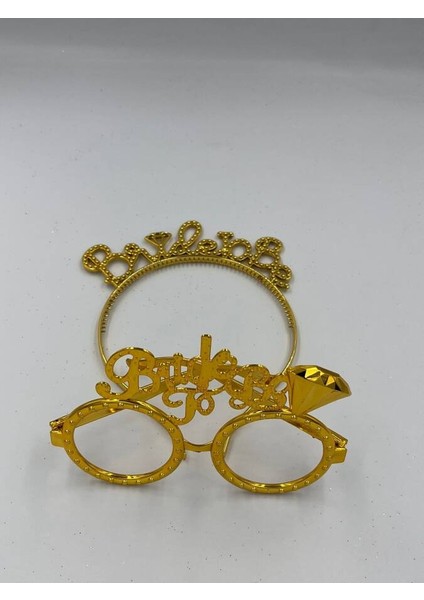 Plastik Brıde To Be Taç Gözlük Gold 2 Li Set