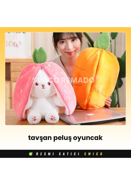 Sevimli Tersinir Çilek Tavşan Peluş Oyuncak 25CM (Yurt Dışından)