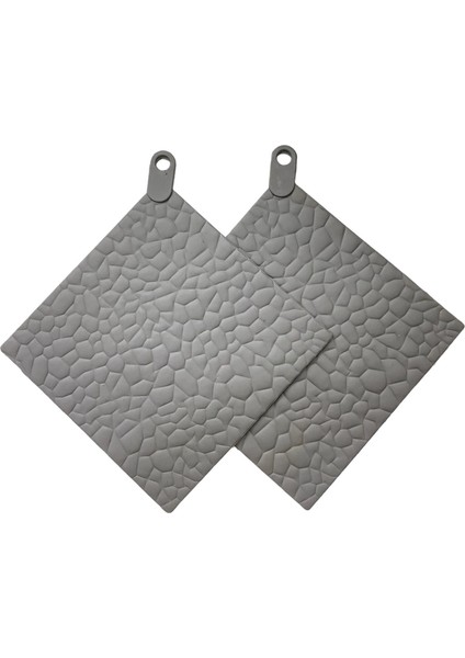2 Adet Silikon Yanmaz Taş Desenli Nihale, Çaydanlık, Tencere Altlığı , Gri 16X16CM