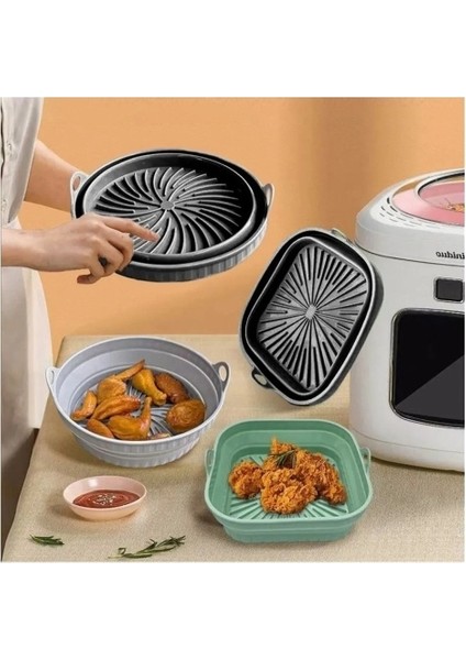 Katlanabilir Silikon Yanmaz - Yıkanabilir Kare Airfryer Kalıbı 21 cm