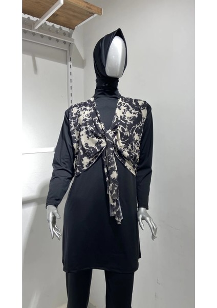 Önden Bağlamalı 3 Parça Tam Kapalı Tesettür Mayo Büyük Beden fiyatları